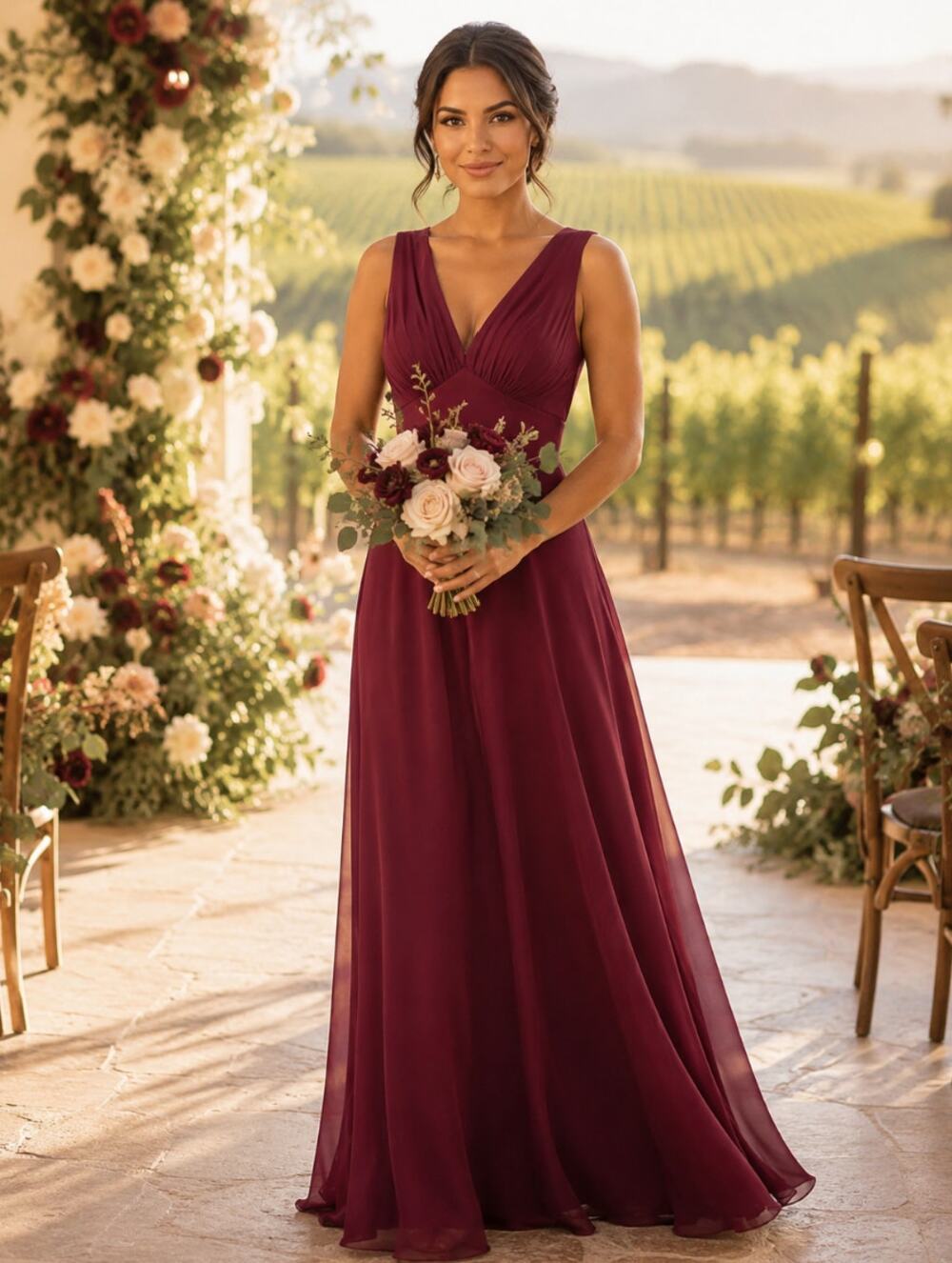 BHLDN Capulet Wine Red Chiffon Maxi Gown Formal Dress Size Women's XS